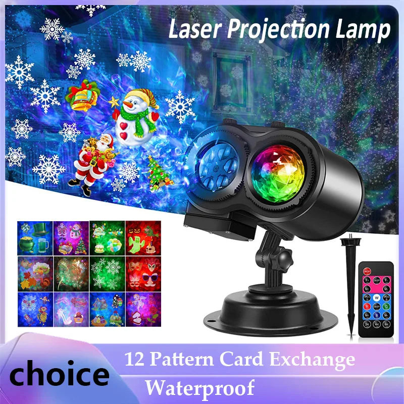 Waterproof Laser Projection Lamp Party Light 12 Change Card Stage Lighting Holiday Outdoor Projector Christmas Stage Lighting