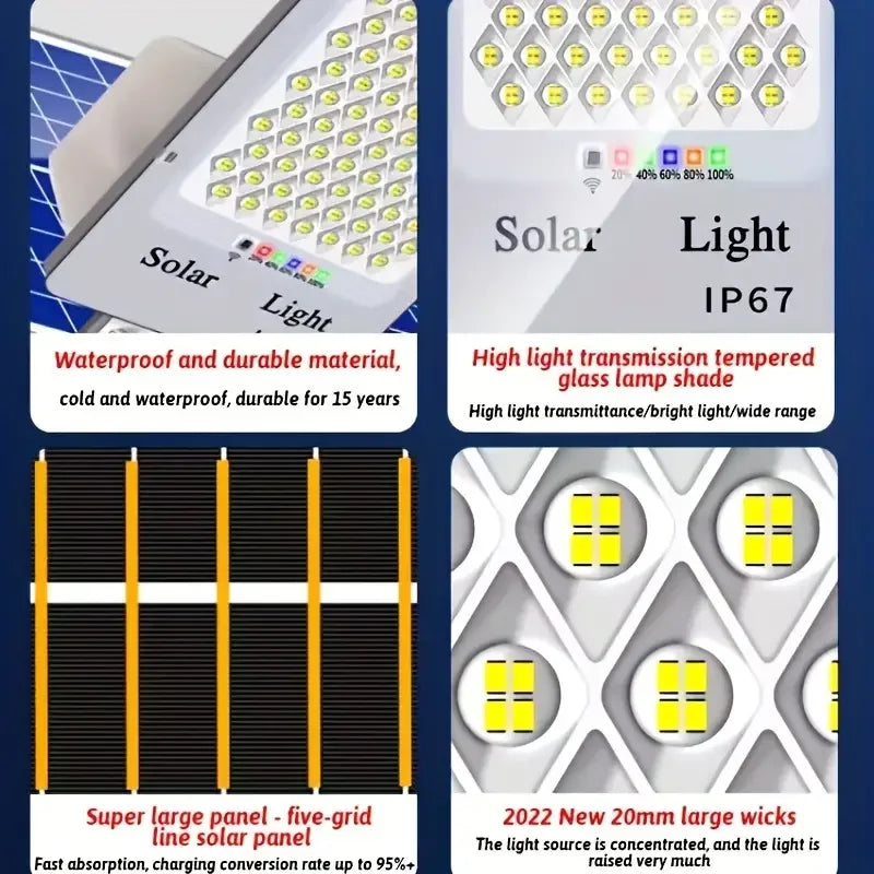 200W Solar Street Lamp Outdoor 6000Mah Solar Light Waterproof Safety Lighting Garden Lighting Garden Decoration