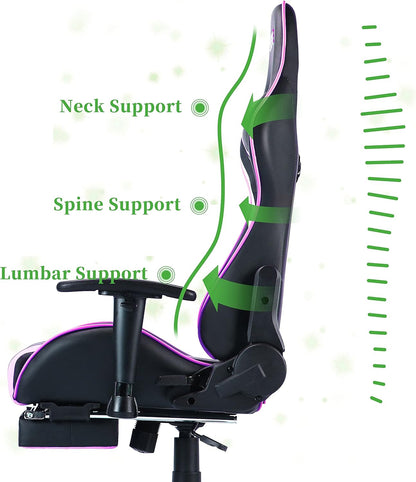 Pink Gaming Chair,Computer Chair,Gaming Chair with Footrest,Adjustable Gamer Chair with Headrest and Lumbar Support,Pu Leather Gaming Chair for Adults,Ergonomic Design