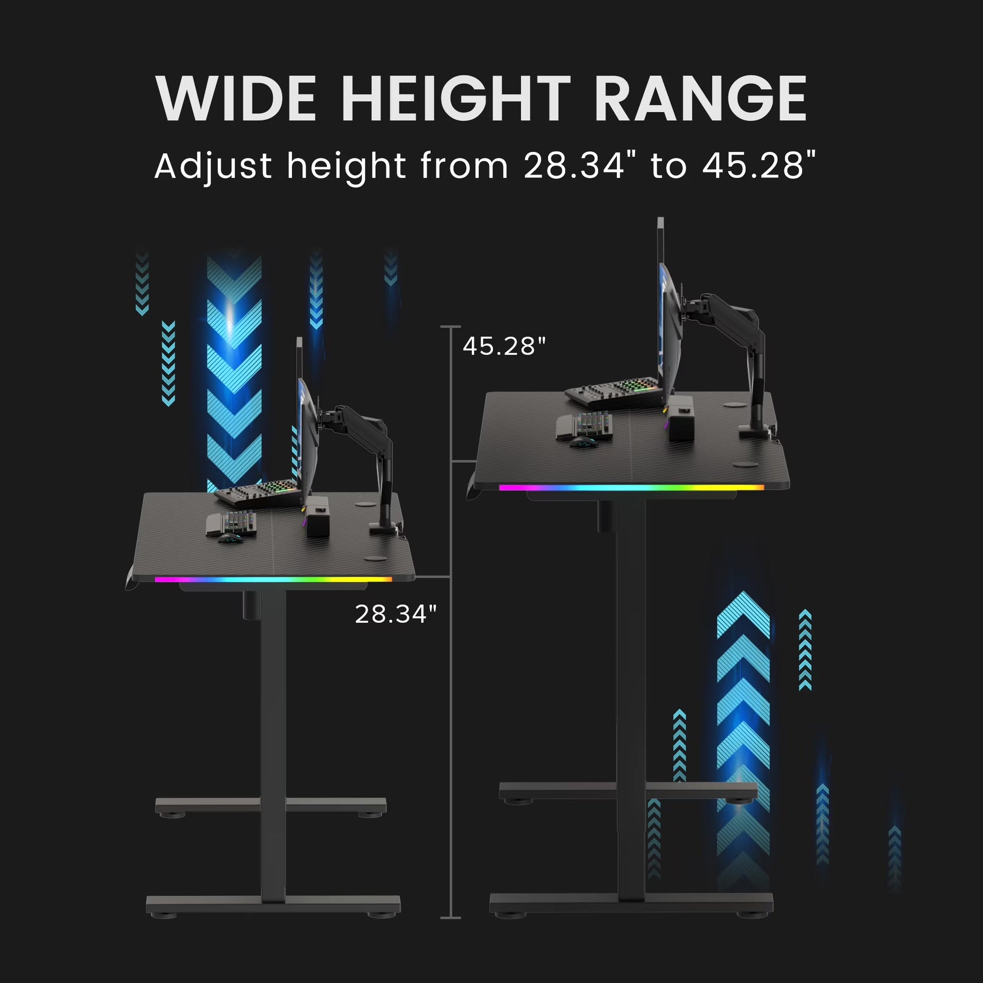 Adjustable Height RGB Electric Sit or Stand Computer Desk with LED Lights, Black