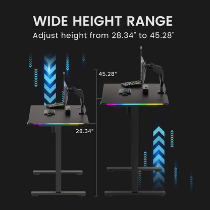 Adjustable Height RGB Electric Sit or Stand Computer Desk with LED Lights, Black