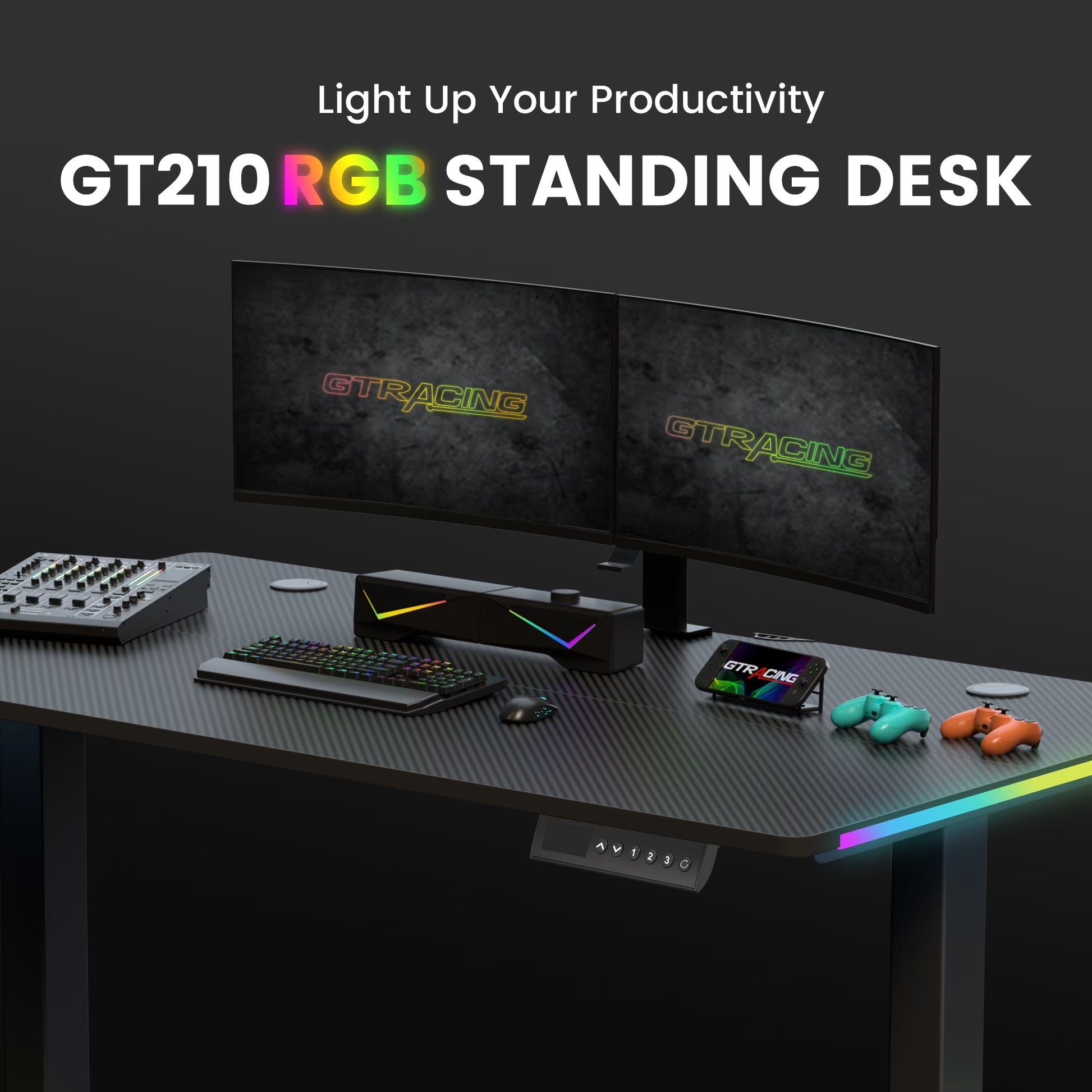 Adjustable Height RGB Electric Sit or Stand Computer Desk with LED Lights, Black