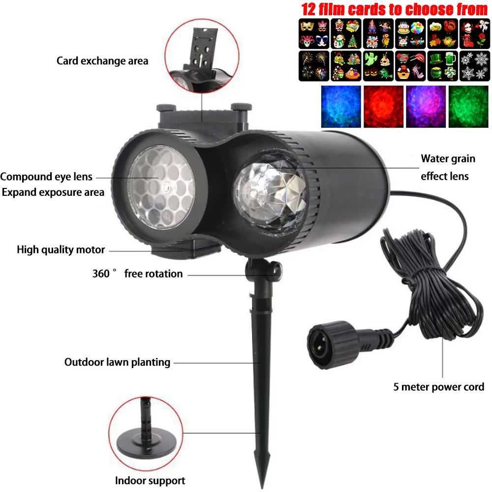 Waterproof Laser Projection Lamp Party Light 12 Change Card Stage Lighting Holiday Outdoor Projector Christmas Stage Lighting
