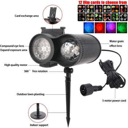 Waterproof Laser Projection Lamp Party Light 12 Change Card Stage Lighting Holiday Outdoor Projector Christmas Stage Lighting