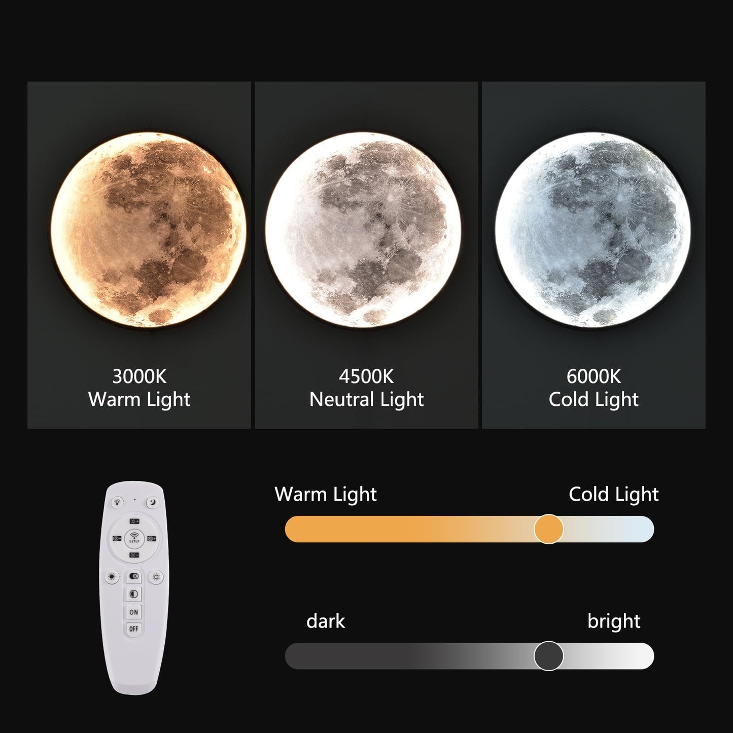 3D Moon LED Wall Lamp Modern Art Deco Lighting, Remote Control Lighting with 16
